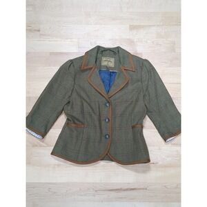 Dubarry Wool Tweed Equestrian Herringbone Blazer Jacket 3/4 Sleeve Green Tan 36